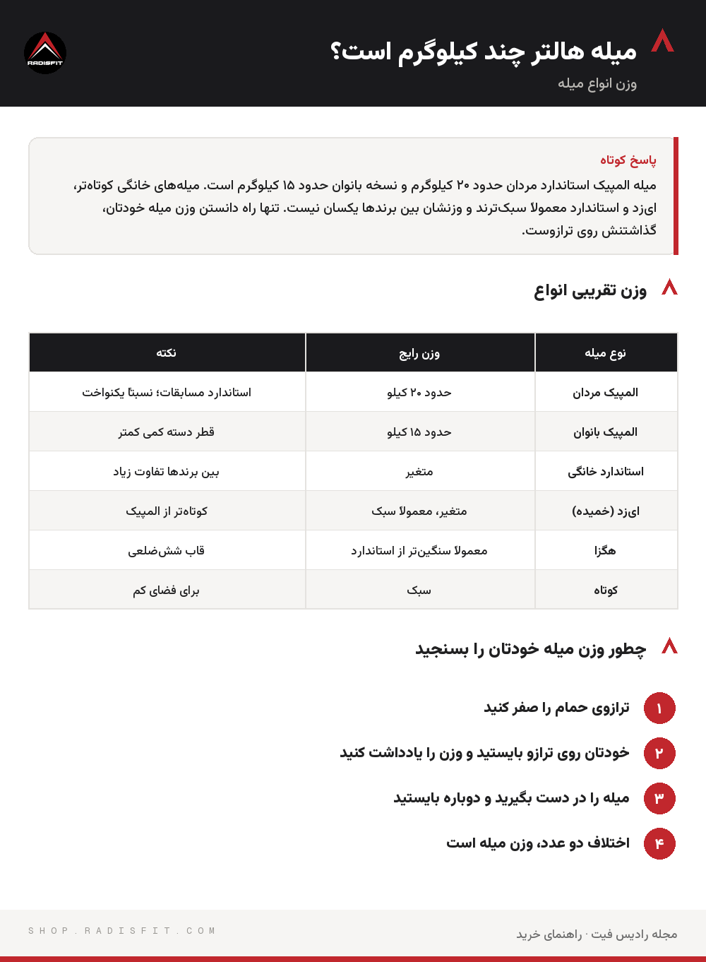 اینفوگرافیک میله هالتر چند کیلوگرم است؟: وزن تقریبی انواع، چطور وزن میله خودتان را بسنجید